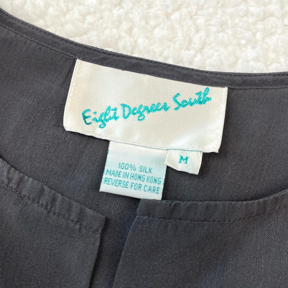 (VTG) EIGHT DEGREES SOUTH • Grey 100% Silk Button-Down Long Sleeve Shirt, M - Picture 8 of 11